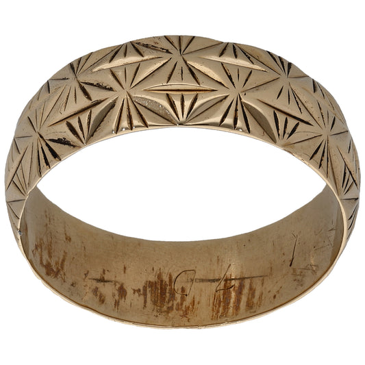 9ct Gold Patterned Wedding Ring Size R
