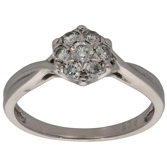 18ct White Gold 0.25ct Diamond Cluster Ring Size M