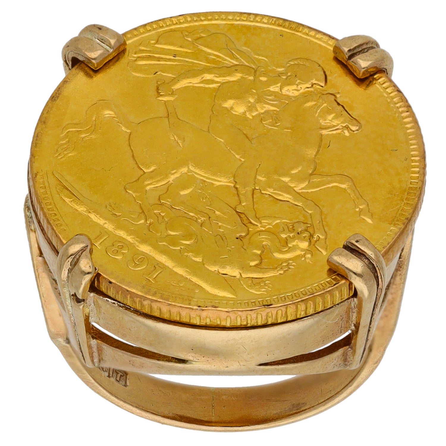 9ct Gold Full Sovereign Coin Ring Size J | H&T