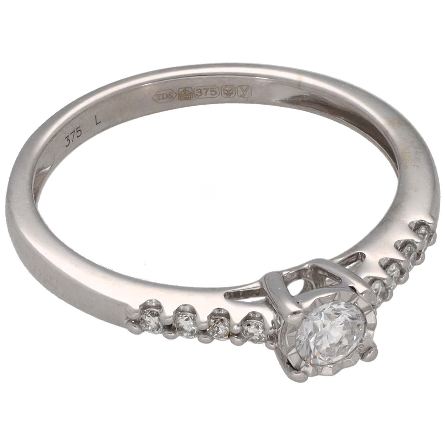 9ct White Gold Cubic Zirconia Single Stone Ring With Accents Size M