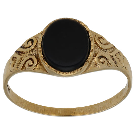 9ct Gold Onyx Single Stone Signet Ring Size V