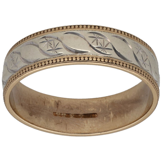 9ct Bicolour Gold Patterned Wedding Ring Size T