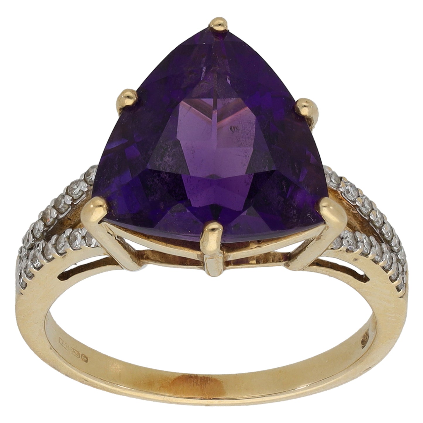 9ct Gold Amethyst & 0.16ct Diamond Single Stone Ring with Accent Stones Size N