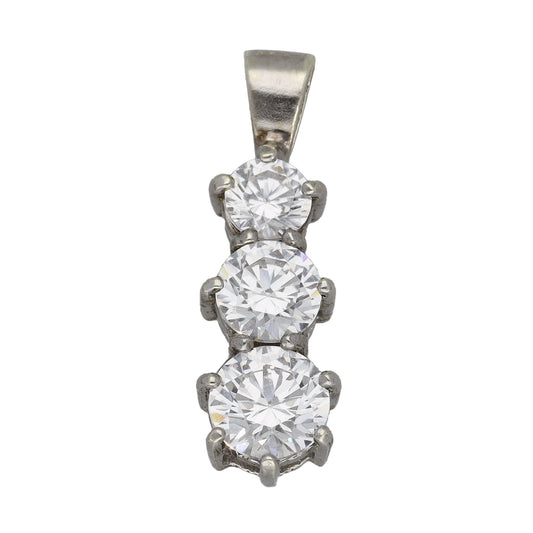 9ct White Gold Cubic Zirconia Three Stone Pendant
