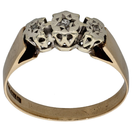 9ct Gold 0.03ct Diamond Trilogy Ring Size O