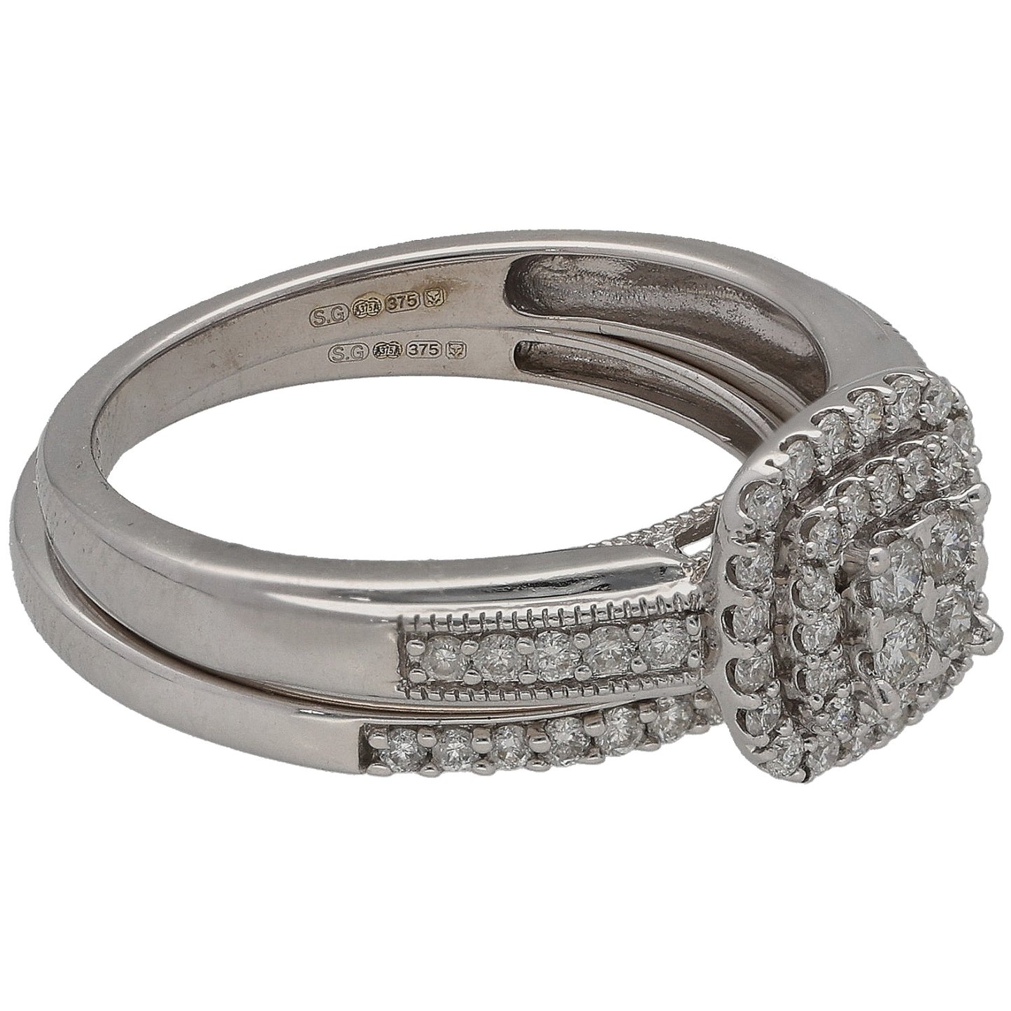 9ct White Gold 0.50ct Diamond Ring Set Size P