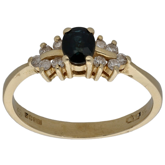 14ct Gold Sapphire & 0.10ct Diamond Dress/Cocktail Ring Size M
