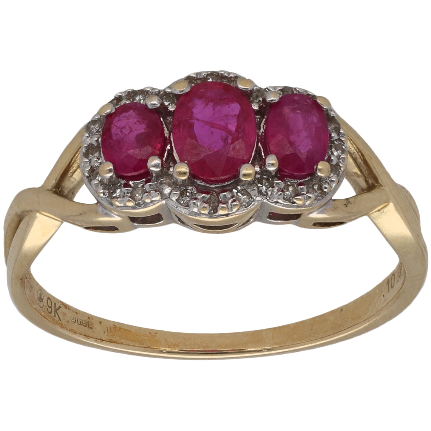 9ct Gold Ruby & 0.10ct Diamond Dress/Cocktail Ring Size P