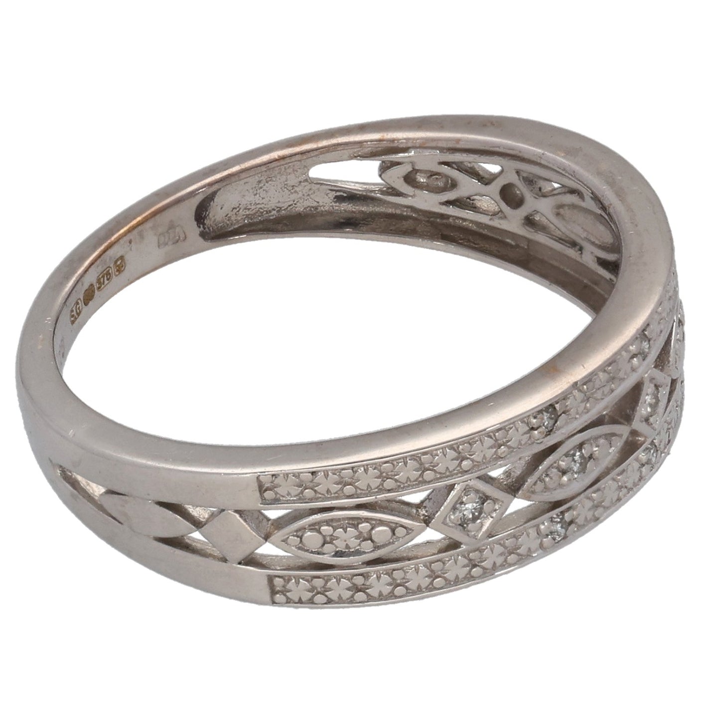 9ct White Gold 0.055ct Diamond Alternative Ring Size M