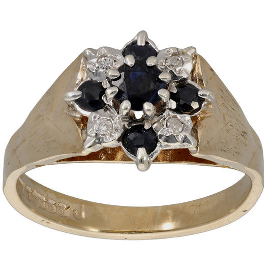 9ct Gold Sapphire & 0.04ct Diamond Dress/Cocktail Ring Size K