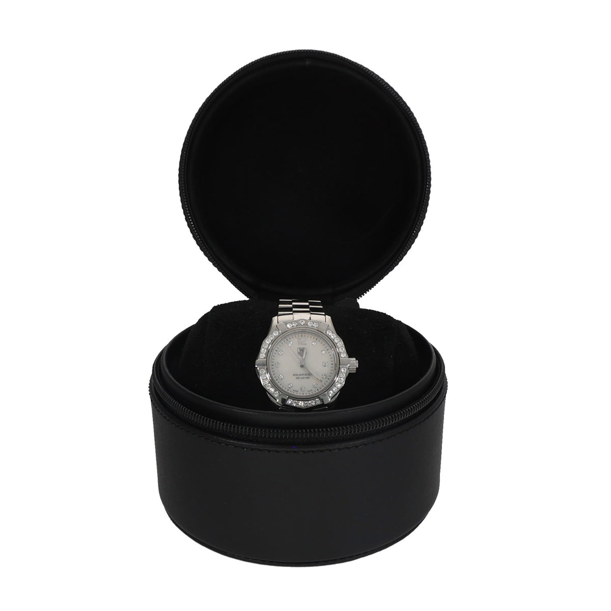Tag Heuer Aquaracer WAF1416, with Mother of Pearl dial with a diamond hour markers and bezel, in travel case