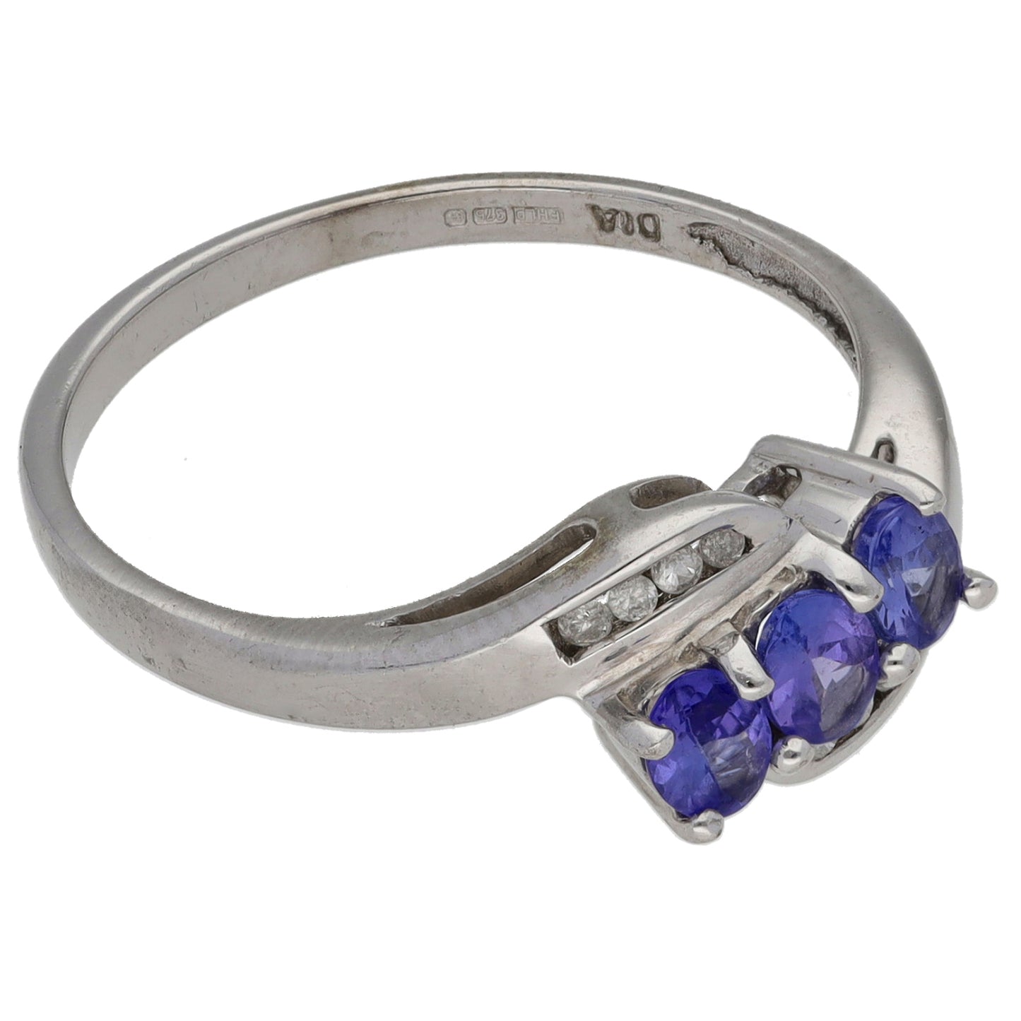9ct White Gold 0.08ct Diamond & Tanzanite Dress/Cocktail Ring Size Q