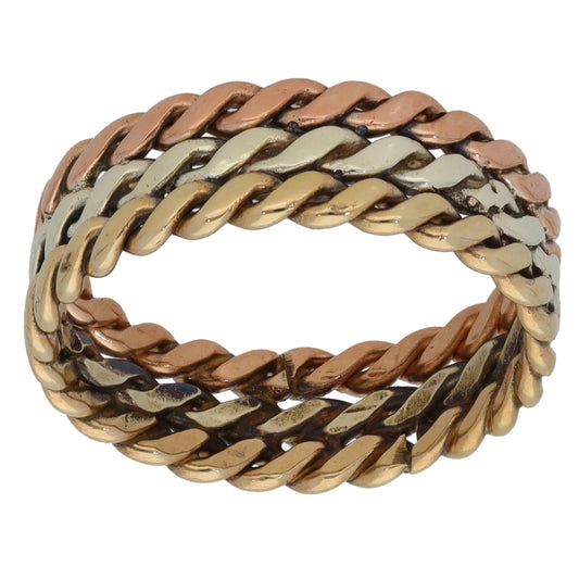 9ct Tri-Colour Gold Patterned Wedding Ring Size K