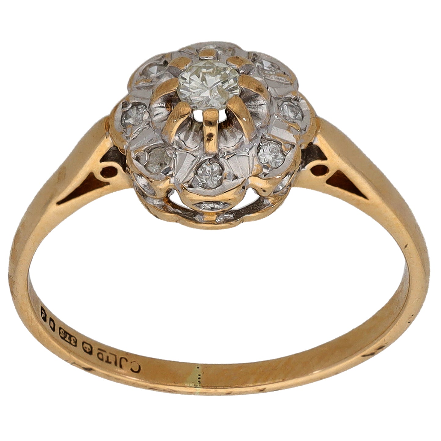 9ct Gold 0.13ct Diamond Cluster Ring Size L