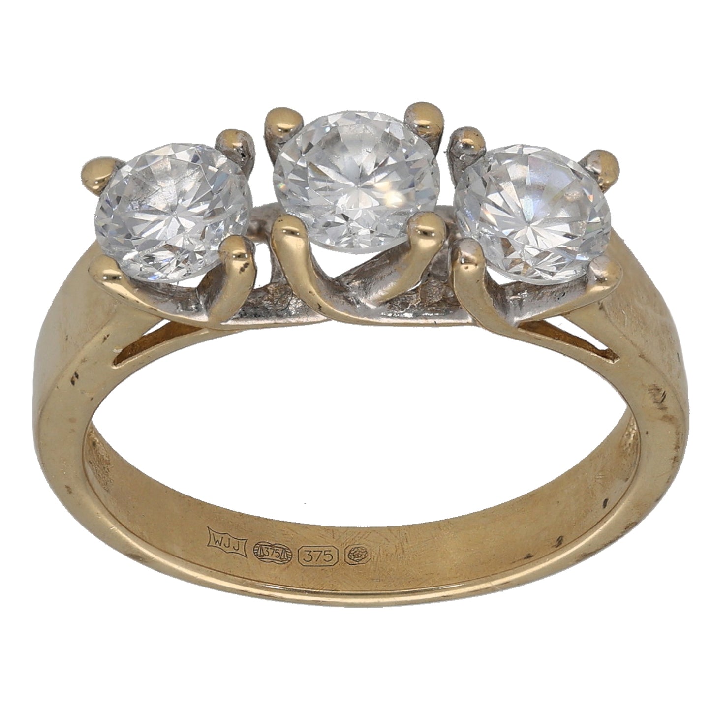 9ct Gold Cubic Zirconia Three Stone Ring Size O