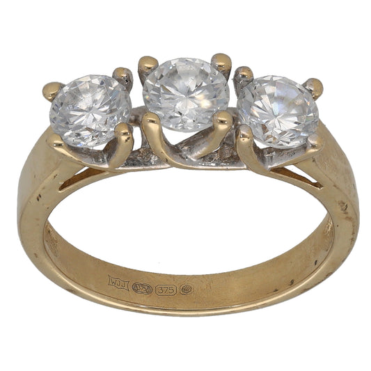 9ct Gold Cubic Zirconia Three Stone Ring Size O