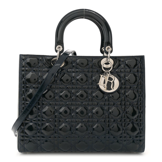 Christian Dior Patent Cannage Tote Bag - Navy Blue