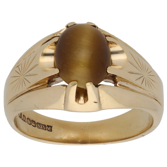 9ct Gold Tiger's Eye Single Stone Ring Size T
