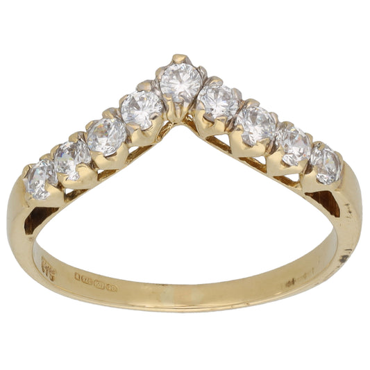 9ct Gold Cubic Zirconia Wishbone Ring Size Q