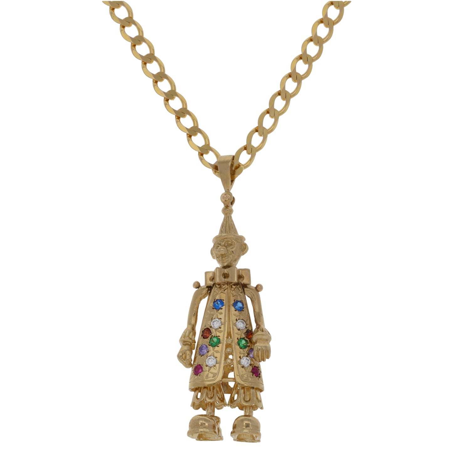 9ct Gold Imitation Gems Clown Pendant With Chain