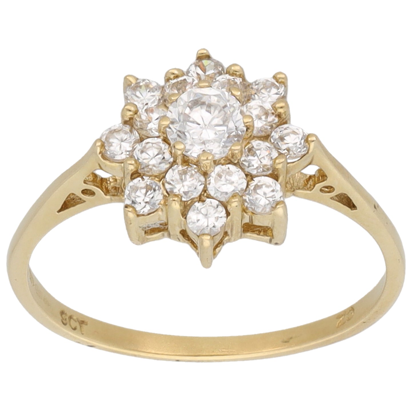 9ct Gold Cubic Zirconia Cluster Ring Size P