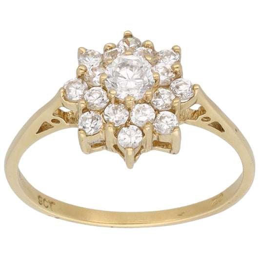 9ct Gold Cubic Zirconia Cluster Ring Size P