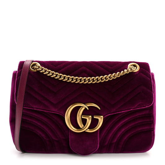 Gucci GG Marmont Velvet Matelasse Shoulder Bag - Fuchsia