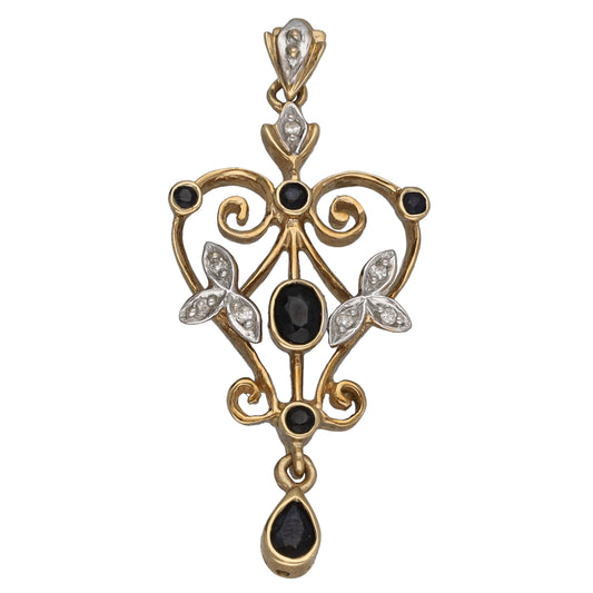 9ct Gold Sapphire & 0.035ct Diamond Heart Pendant