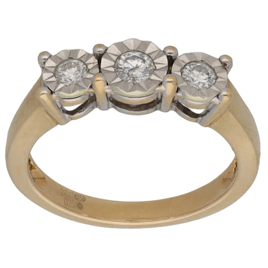 9ct Gold 0.06ct Diamond Trilogy Ring Size M