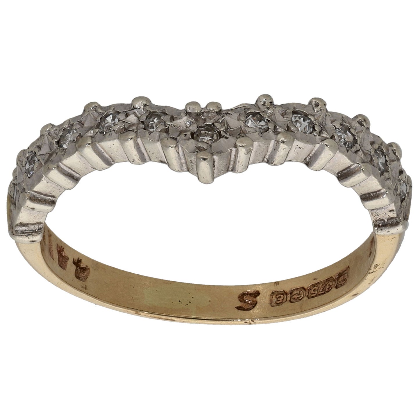 9ct Gold 0.11ct Diamond Wishbone Ring Size M