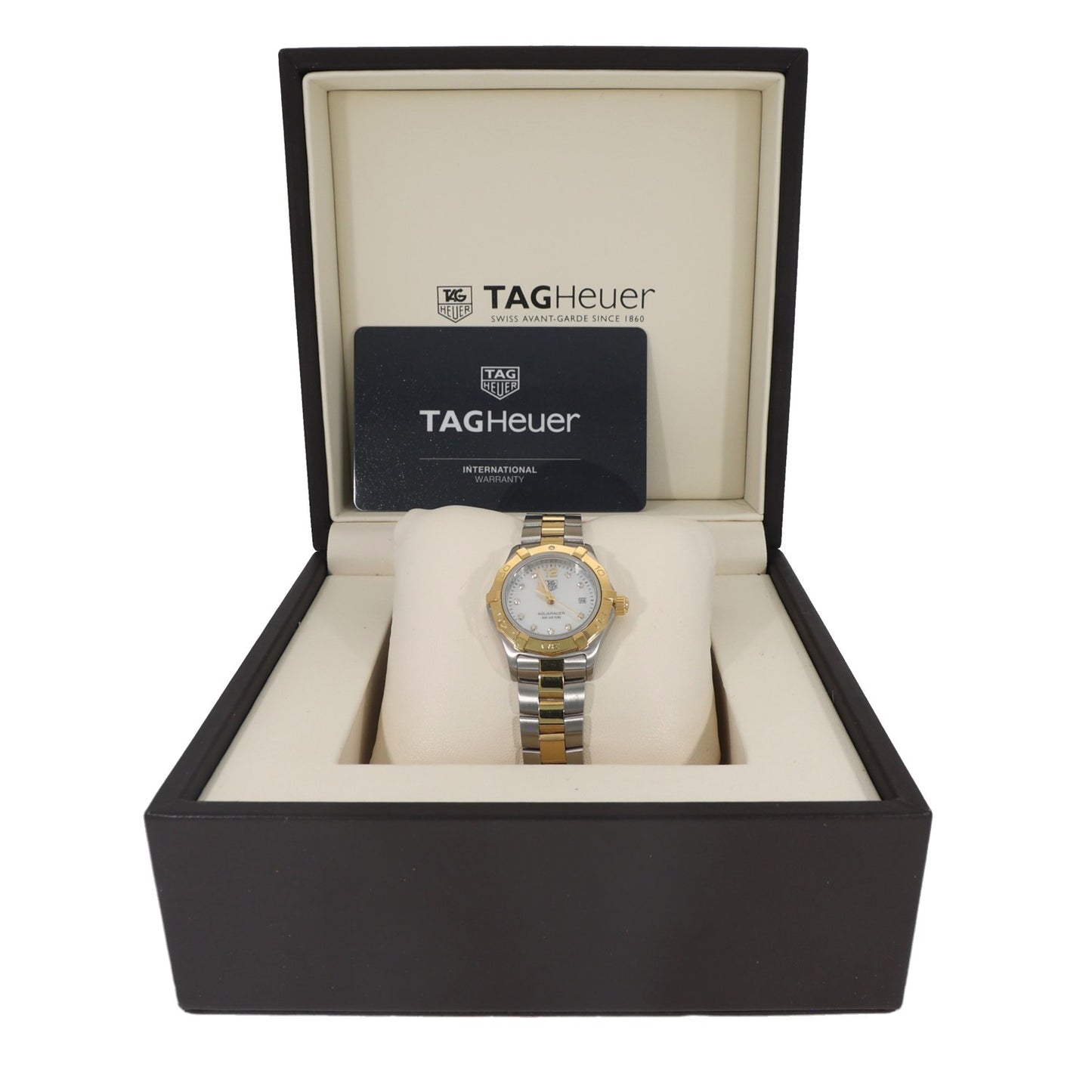 Tag Heuer Aquaracer WAF1425 , white mother of pearl dial, stainless steel and gold, box image