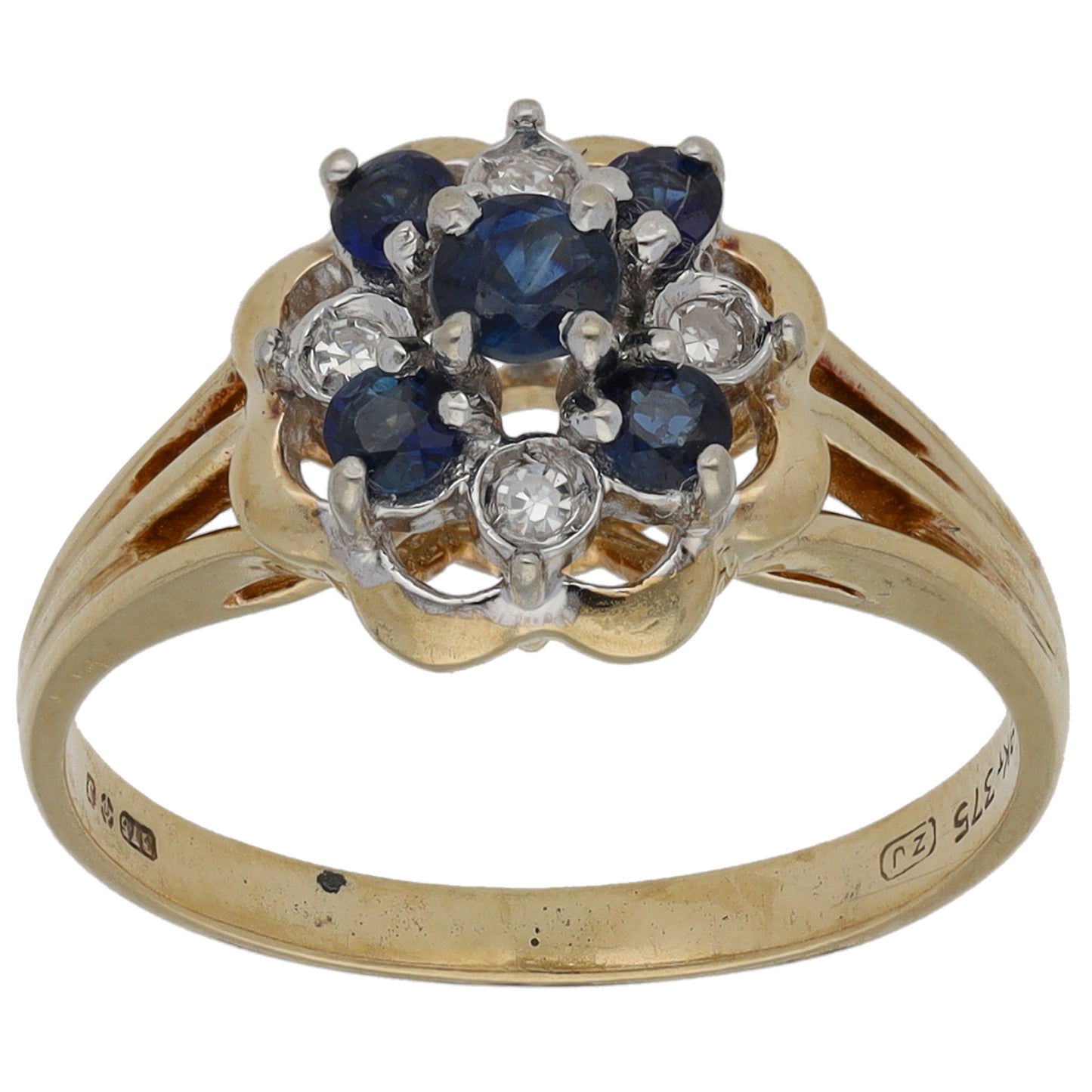 9ct Gold Sapphire & 0.04ct Diamond Dress/Cocktail Ring Size K