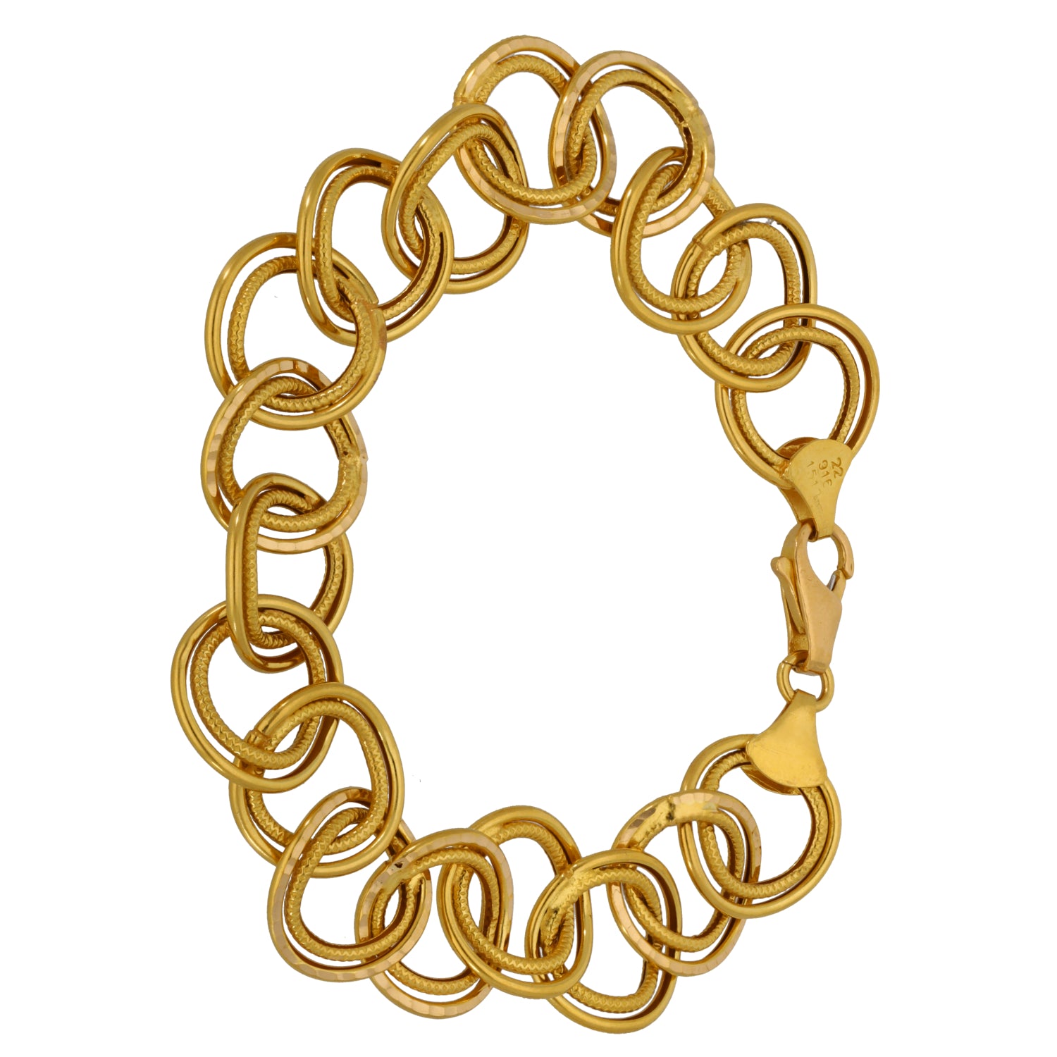 22ct Gold fancy chain bracelet with linked oval loops and heart-shaped end links