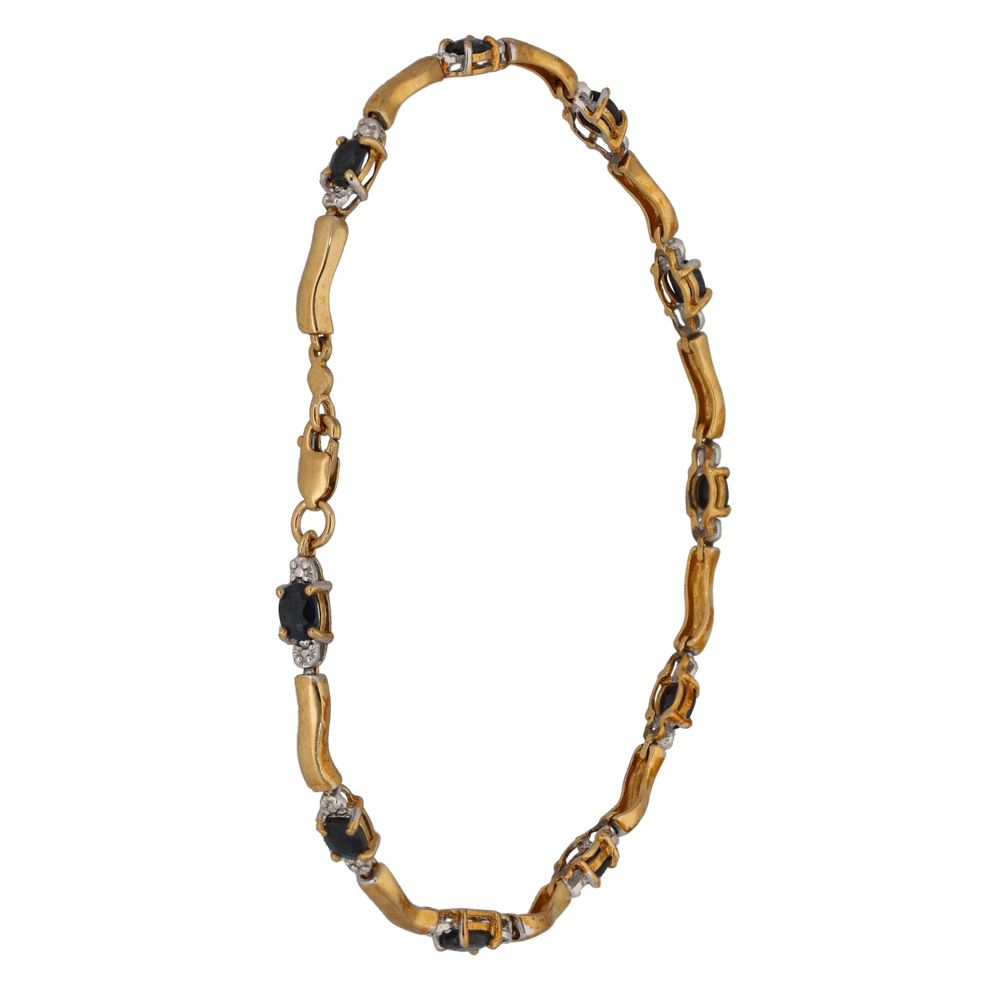 9ct Gold Sapphire & 0.01ct Diamond Fancy Stone Set Bracelet