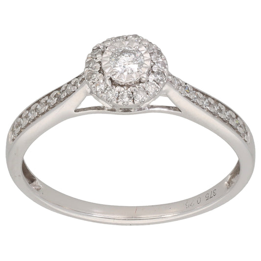 9ct White Gold 0.25ct Diamond Cluster Ring Size P