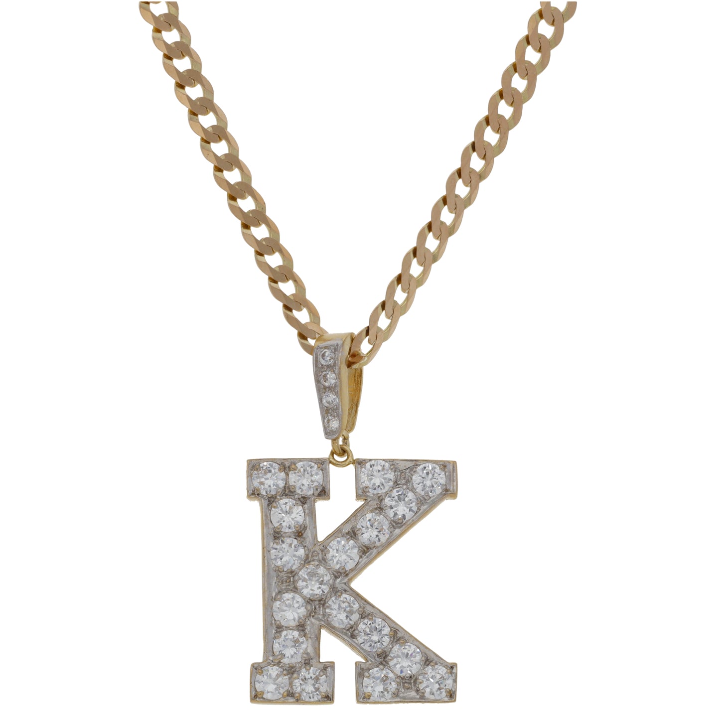 9ct Gold Cubic Zirconia Initial K Pendant With Chain