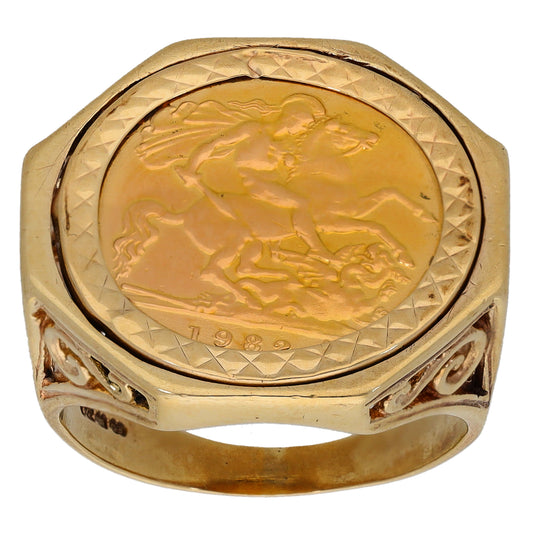 9ct Gold Half Sovereign Coin Ring Size R