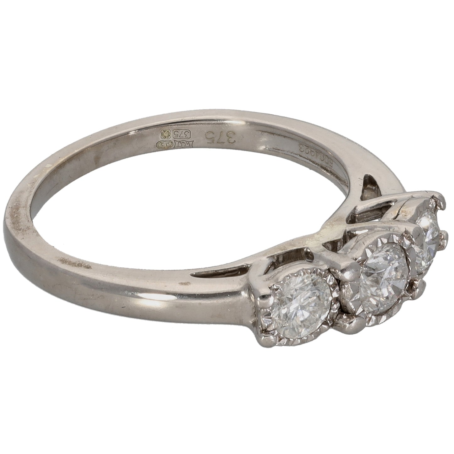 9ct White Gold 0.50ct Diamond Trilogy Ring Size K