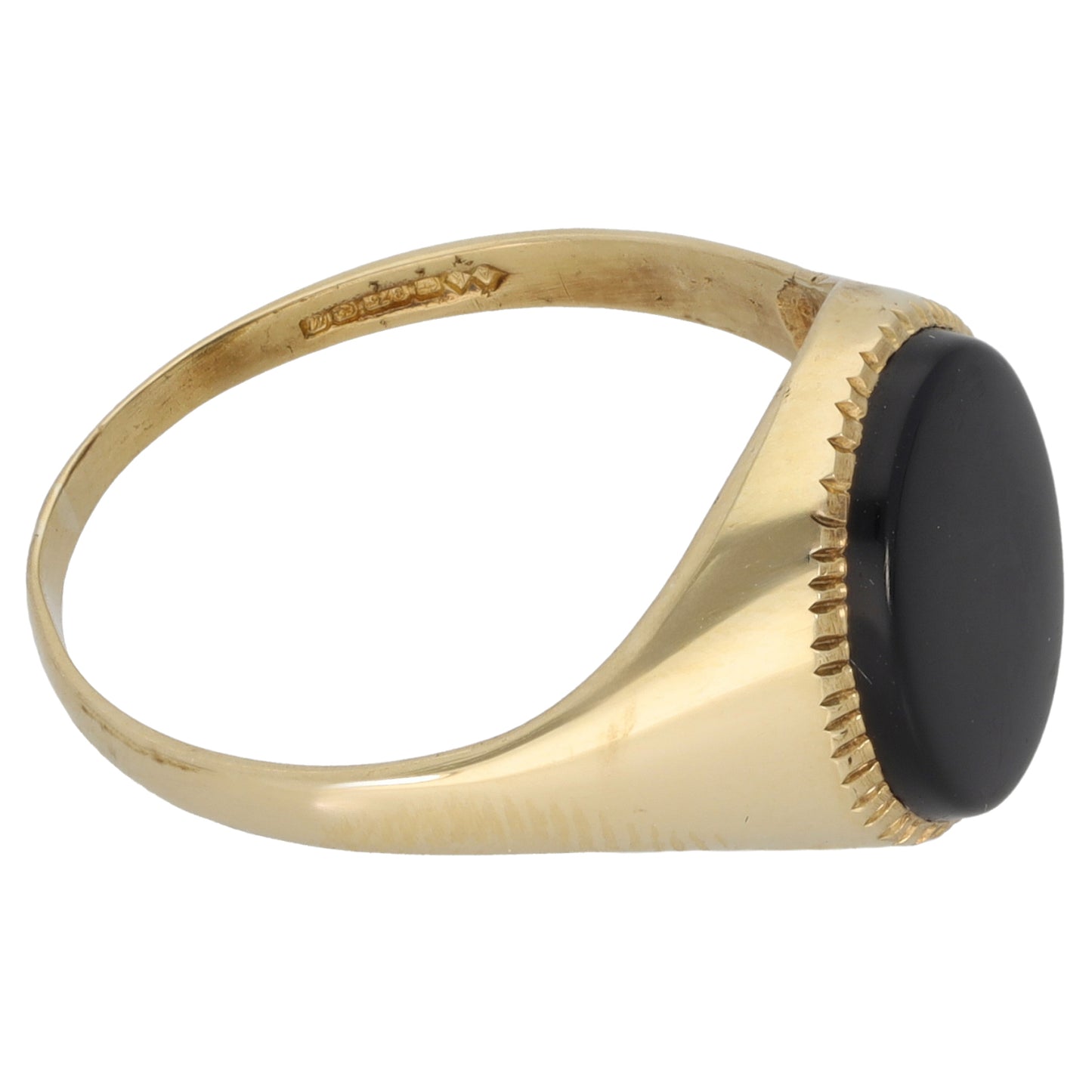 9ct Gold Onyx Patterned Signet Ring Size R