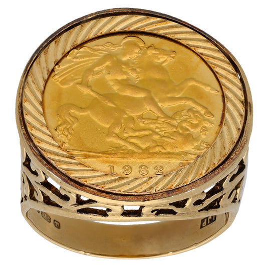 9ct Gold Half Sovereign Coin Ring Size P