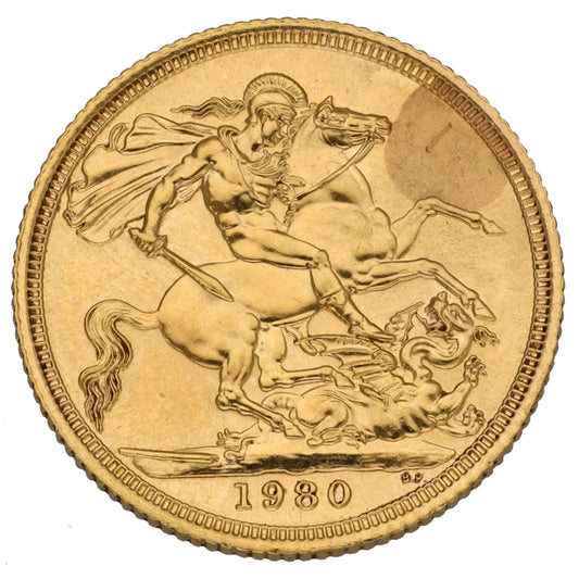 22ct Gold Queen Elizabeth II Full Sovereign Coin 1980