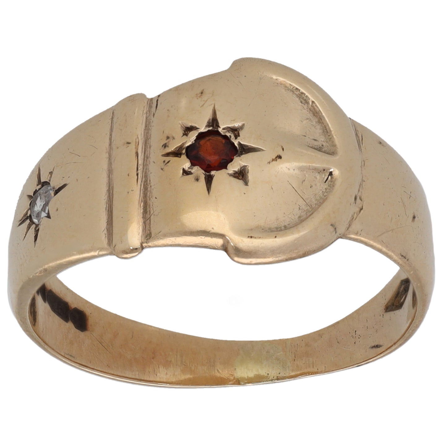 9ct Gold Garnet & Cubic Zirconia Buckle Ring Size P