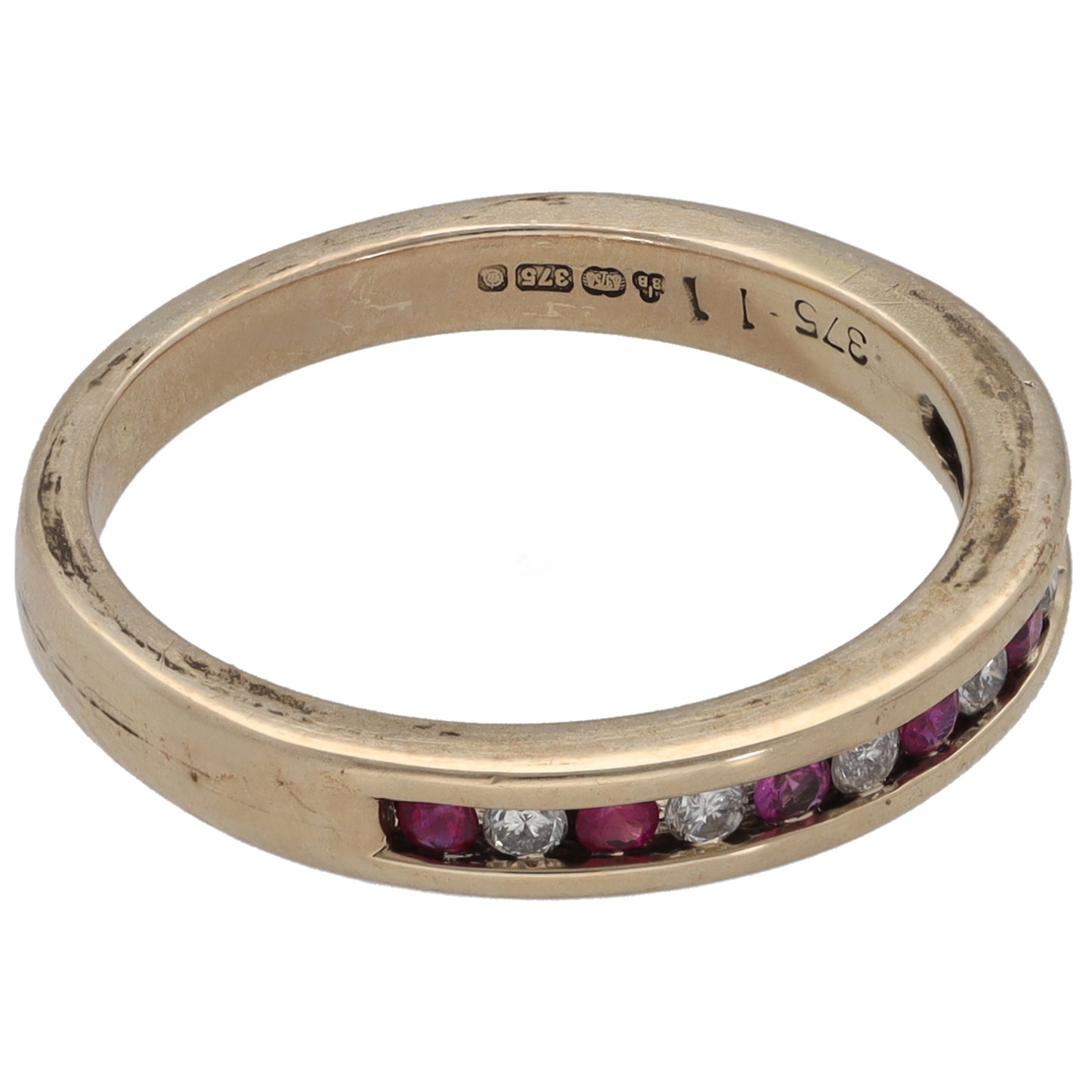 9ct Gold Ruby & 0.11ct Diamond Half Eternity Ring Size L