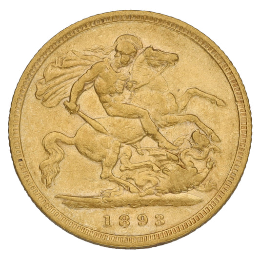 22ct Gold Queen Victoria Half Sovereign Coin 1893