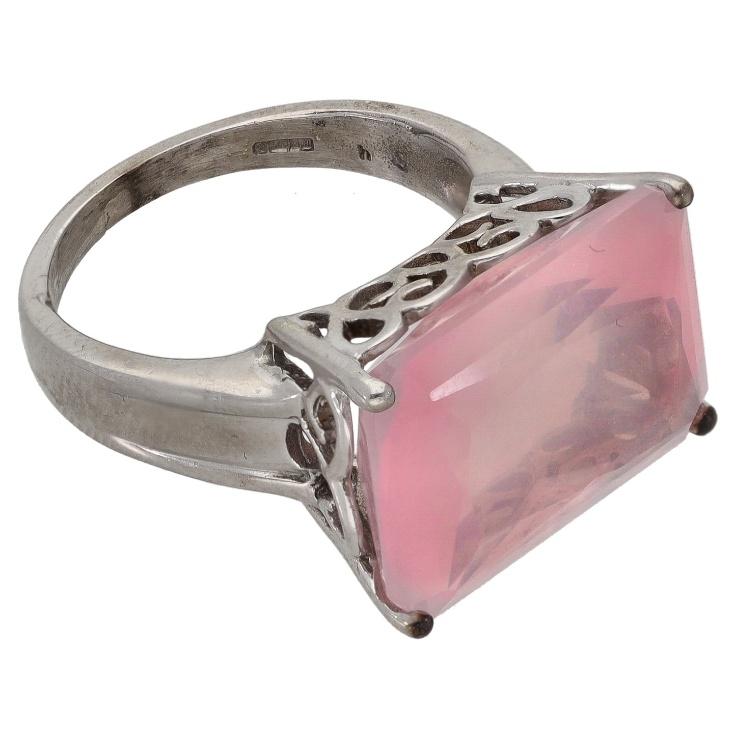 9ct White Gold Quartz Single Stone Ring Size O