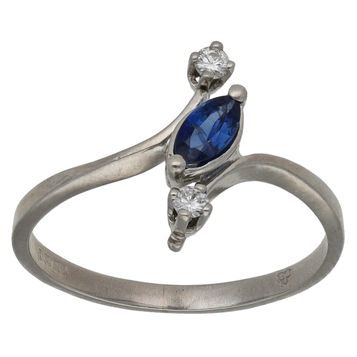 Platinum 0.06ct Diamond & Sapphire Three Stone Ring Size K