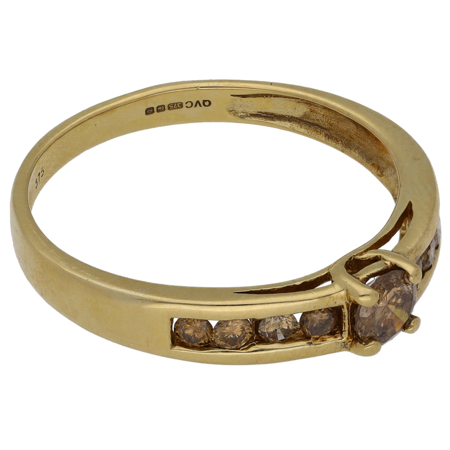 9ct Gold 0.41ct Diamond Solitaire Ring With Accent Stones Size R