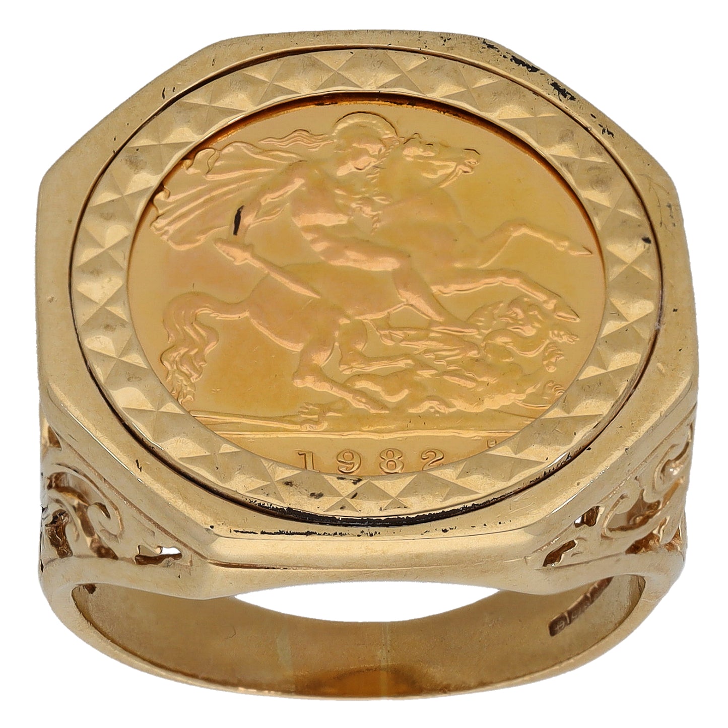 9ct Gold Half Sovereign Coin Ring Size S