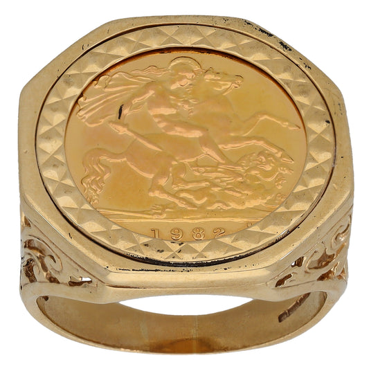 9ct Gold Half Sovereign Coin Ring Size S