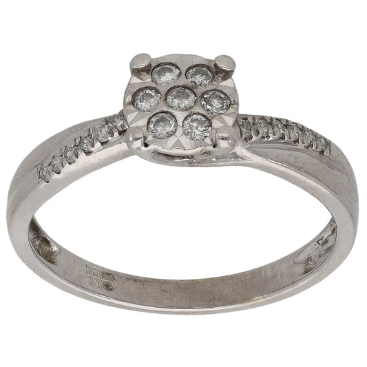 9ct White Gold 0.20ct Round Diamond Cluster Ring Size M